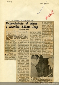 Reconocimiento al músico y científico Alfonso Leng