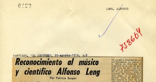 Reconocimiento al músico y científico Alfonso Leng