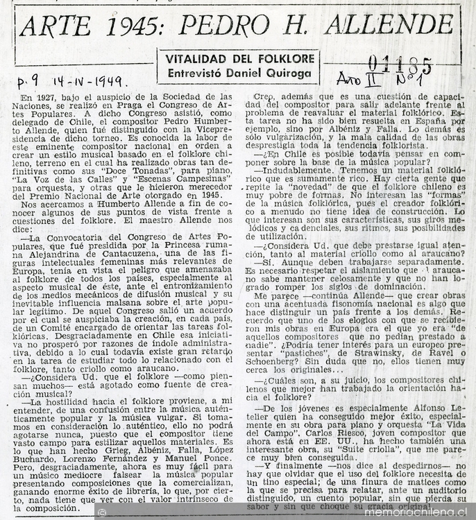 Arte 1945: Pedro H. Allende: vitalidad del folklore