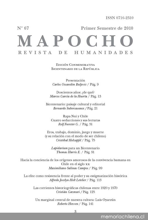 Mapocho: n° 67, primer semestre de 2010