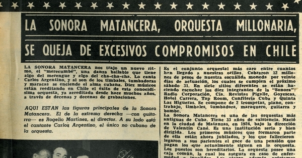 La Sonora Matancera, orquesta millonaria se queja de excesivos compromisos en Chile