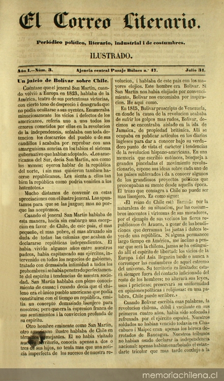 El correo literario: año 1, nº 3, 31 de julio de 1858