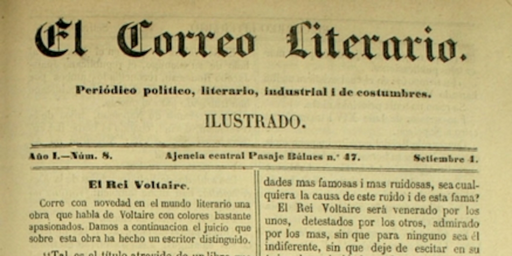 El correo literario: año 1, nº 8, 4 de septiembre de 1858