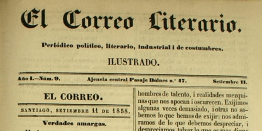 El correo literario: año 1, nº 9, 11 de septiembre de 1858