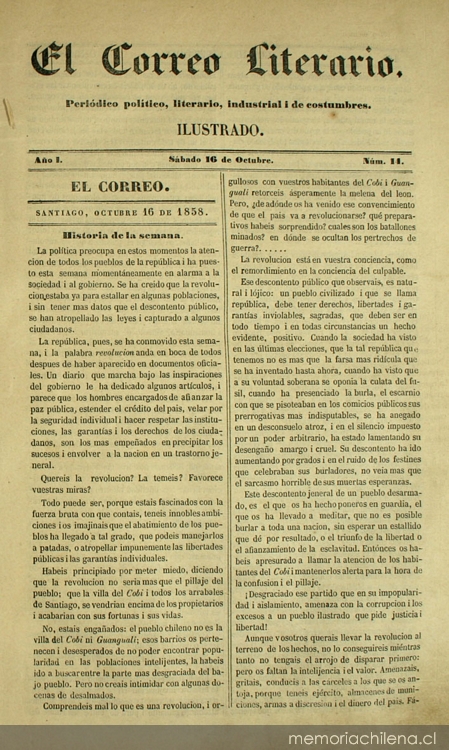 El correo literario: año 1, nº 14, 16 de octubre de 1858