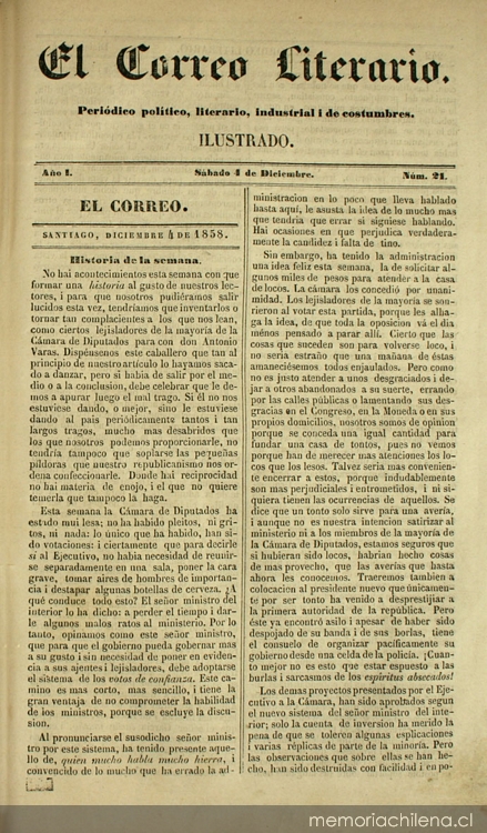 El correo literario: año 1, nº 21, 4 de diciembre de 1858