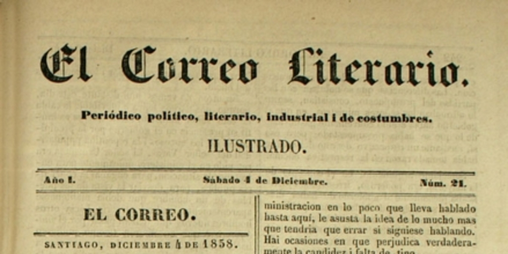 El correo literario: año 1, nº 21, 4 de diciembre de 1858