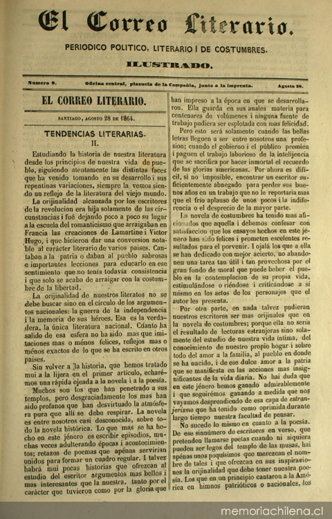 El correo literario: año 1, nº 8, 28 de agosto de 1864