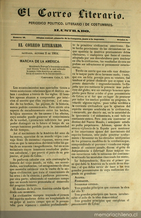 El correo literario: año 1, nº 13, 2 de octubre de 1864