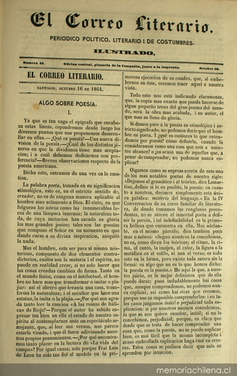 El correo literario: año 1, nº 15, 16 de octubre de 1864