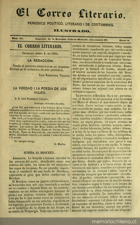 El Correo Literario: año 1, nº27, 8 de enero de 1865