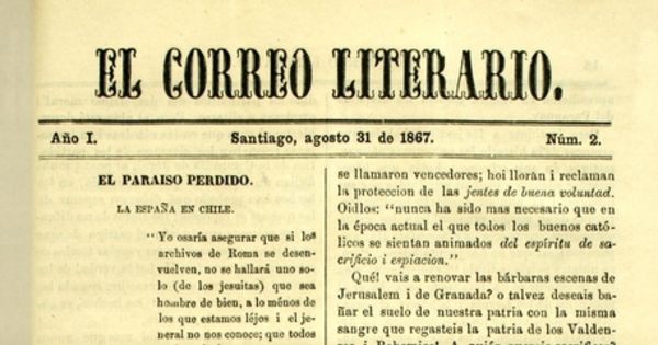 El Correo Literario: año 1, nº 2, 31 de agosto de 1867