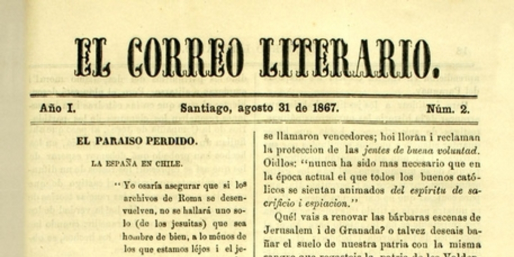El Correo Literario: año 1, nº 2, 31 de agosto de 1867