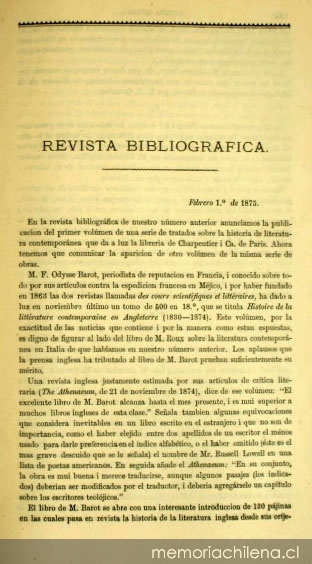 Revista bibliográfica: 1º de febrero de 1875