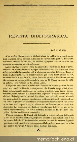 Revista bibliográfica, enero de 1875