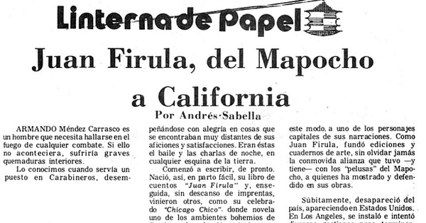 Juan Firula, del Mapocho a California