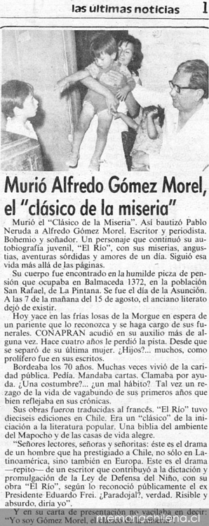 Murió Alfredo Gómez Morel, el "clásico de la miseria"