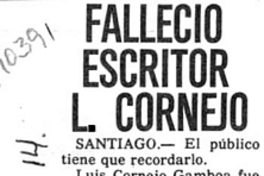 Falleció escritor L. Cornejo