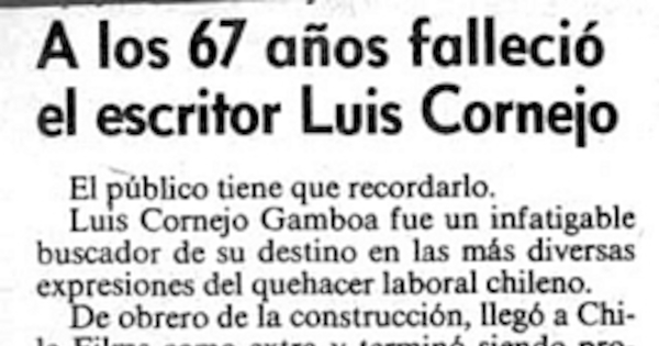 A los 67 años falleció el escritor Luis Cornejo