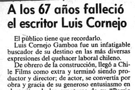 A los 67 años falleció el escritor Luis Cornejo