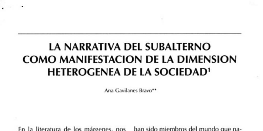 La narrativa del subalterno como manifestación de la dimensión heterogénea de la sociedad