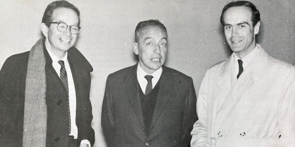 Bernardo Trumper, Eugenio Dittborn y Luis Alberto Heiremans en el Aeropuerto Los Cerrillos, 1964