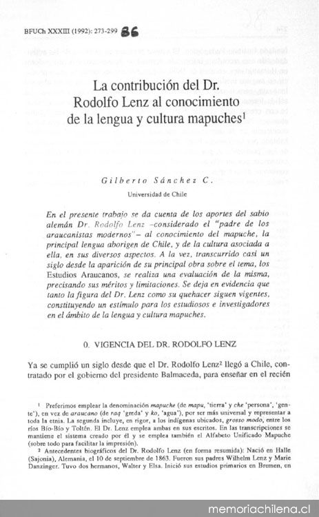 La contribución del Dr. Rodolfo Lenz al conocimiento de la lengua y cultura mapuche