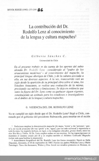 La contribución del Dr. Rodolfo Lenz al conocimiento de la lengua y cultura mapuche