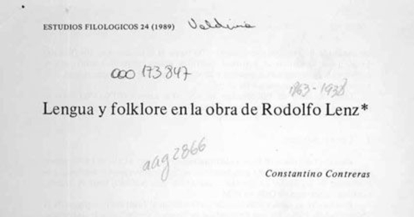 Lengua y folklore en la obra de Rodolfo Lenz