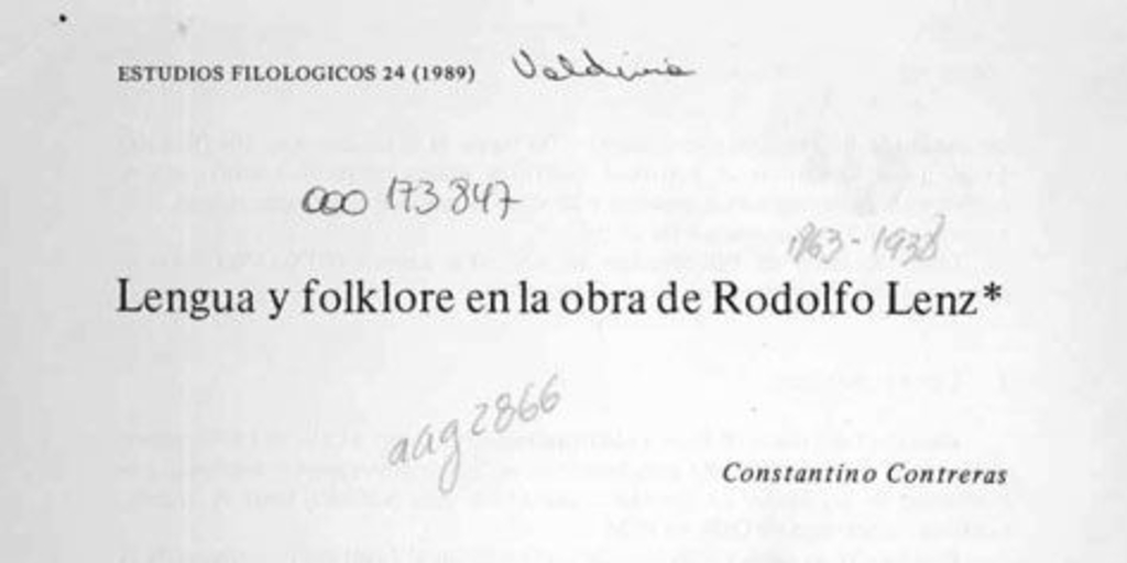 Lengua y folklore en la obra de Rodolfo Lenz