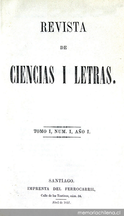 Revista de Ciencias i Letras: tomo I, n° 1, año I