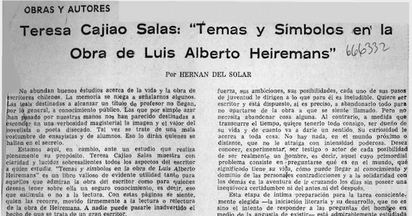 Teresa Cajiao Salas, "temas y símbolos en la obra de Luis Alberto Heiremans"