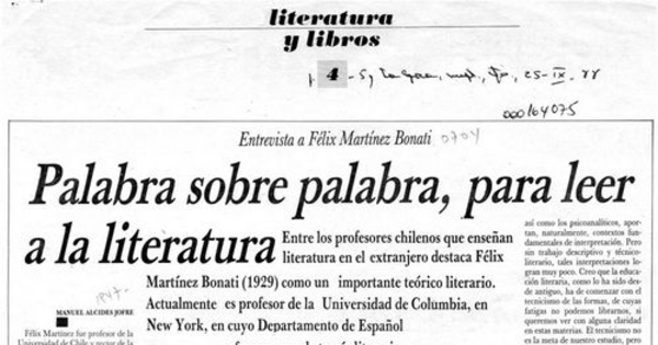 Palabra sobre palabra, para leer a la literatura