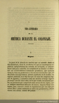 Vida literaria de la América durante el Coloniaje: Méjico