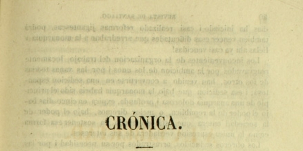 Primera página de la "Crónica", Revista de Santiago, 1848.