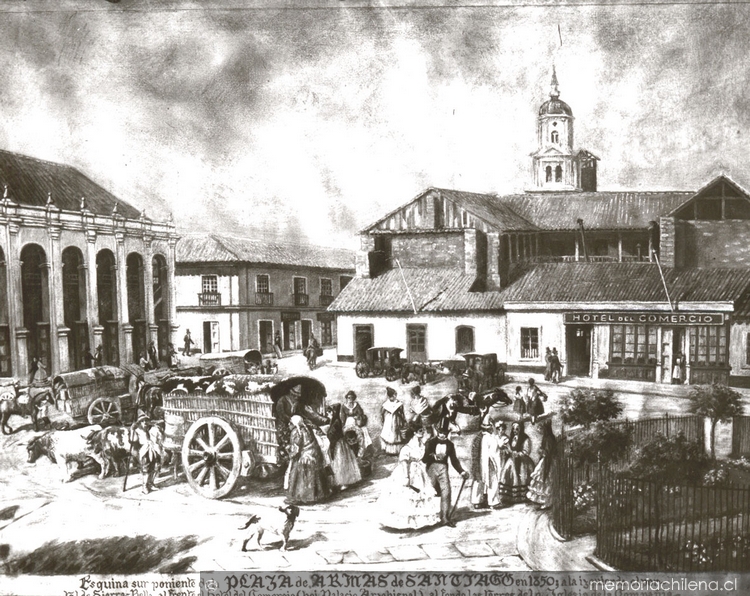 Plaza de Armas de Santiago en 1850