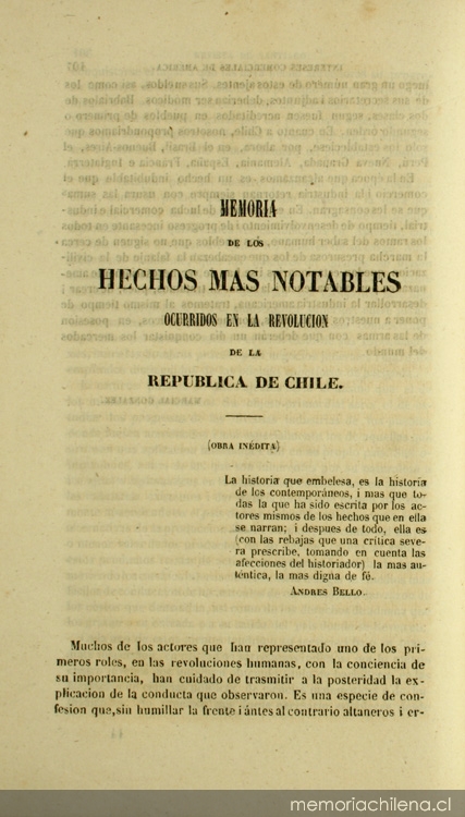 Memoria de los hechos mas notables ocurridos en la revolucion de la República de Chile