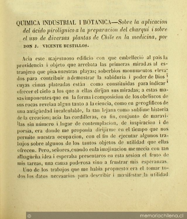 Sobre la aplicación del ácido pirolígnico a la preparación del charqui i sobre el uso de diversas plantas de Chile en la medicina