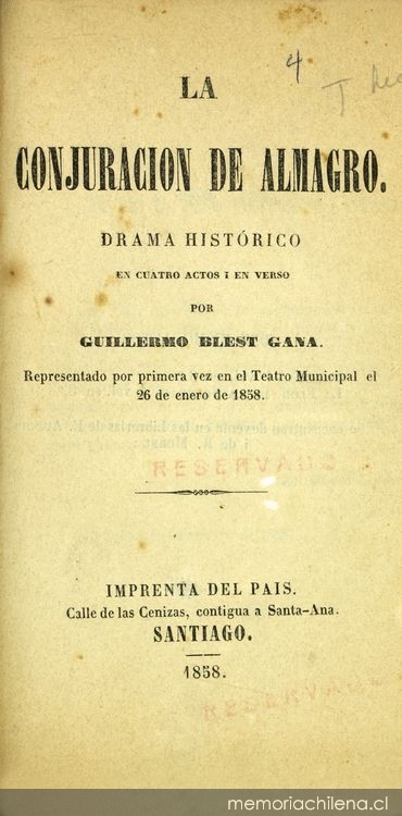 La conjuración de Almagro: drama histórico en cuatro actos i en verso