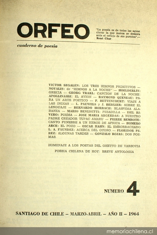 Orfeo: año II, nº 4, marzo-abril de 1964