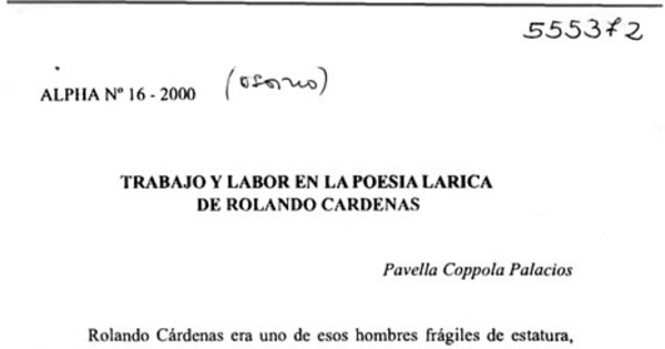 Trabajo y labor en la poesía lárica de Rolando Cárdenas