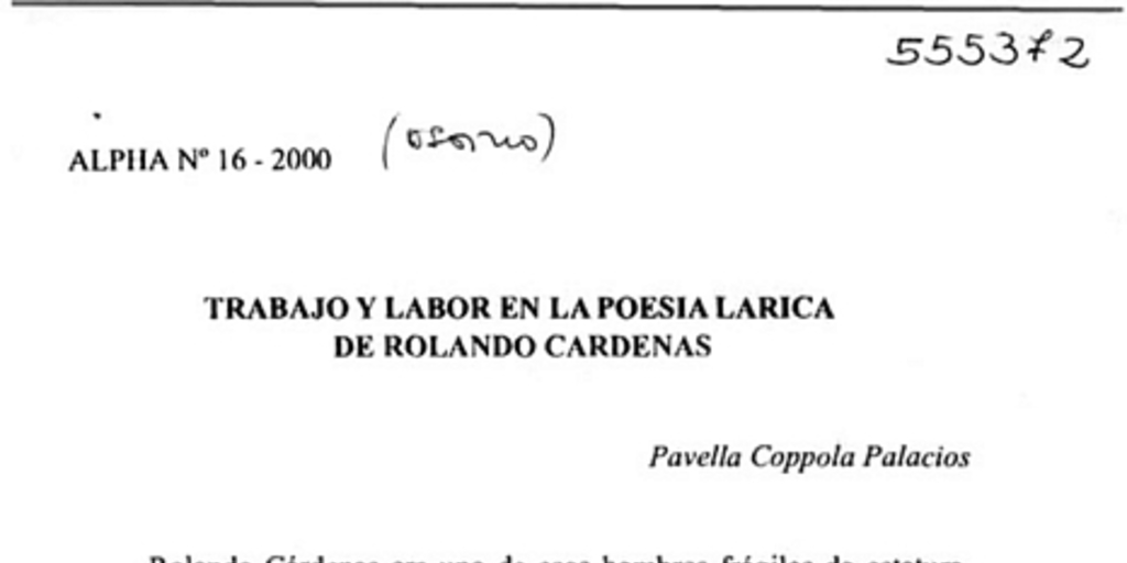 Trabajo y labor en la poesía lárica de Rolando Cárdenas