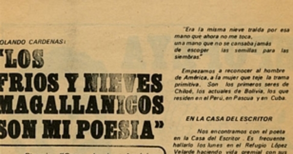 "Los fríos y nieves magallánicos son mi poesía"