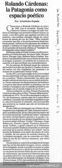 Rolando Cárdenas: la Patagonia como espacio poético