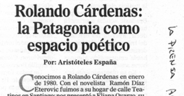 Rolando Cárdenas: la Patagonia como espacio poético