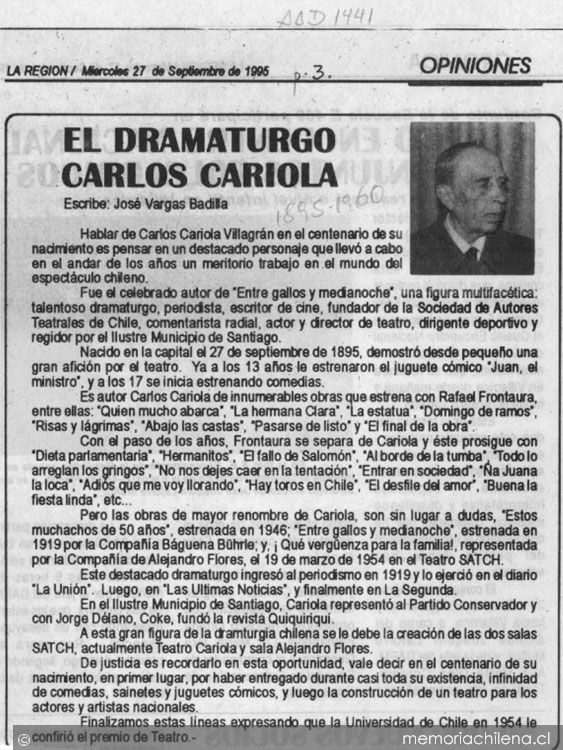 El dramaturgo Carlos Cariola