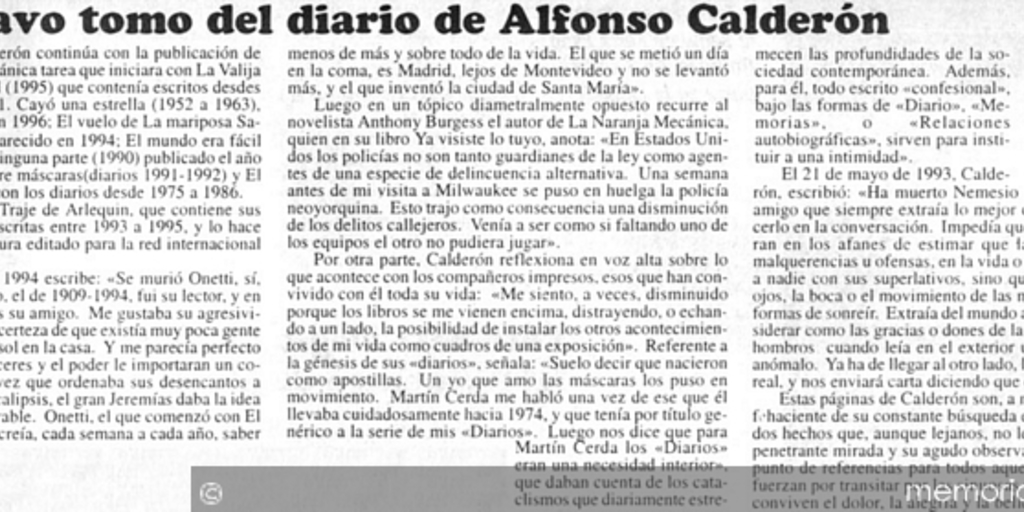 Octavo tomo del diario de Alfonso Calderón