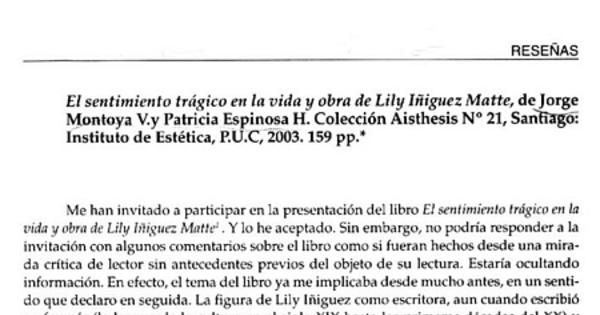 El sentimiento trágico en la vida y obra de Lily Iñiguez Matte