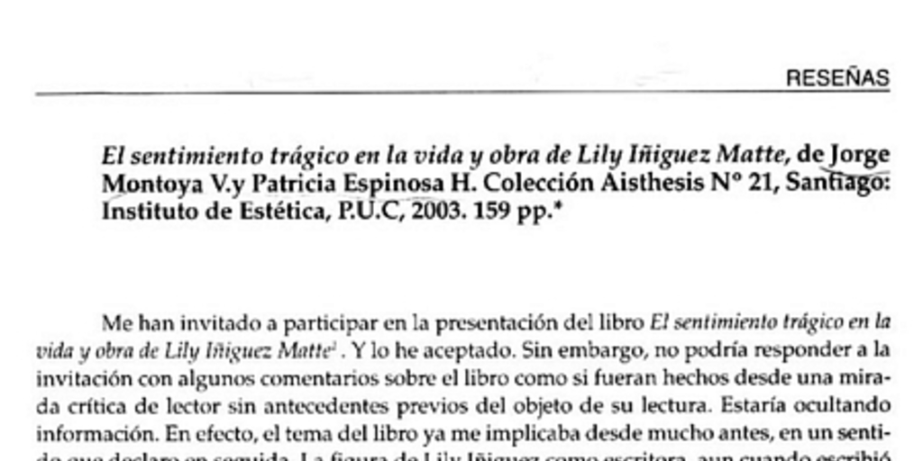 El sentimiento trágico en la vida y obra de Lily Iñiguez Matte