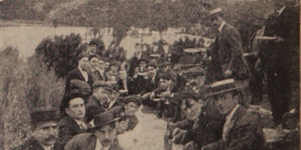 Almuerzo durante excursión campestre de los miembros de la colonia italiana de Concepción, 1911